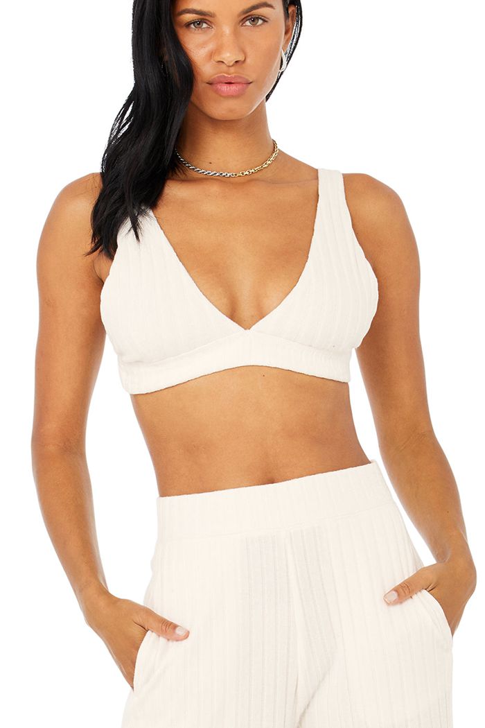 Alo Yoga Ribbed Take Comfort Women's Bras White | 62PZYFOGH