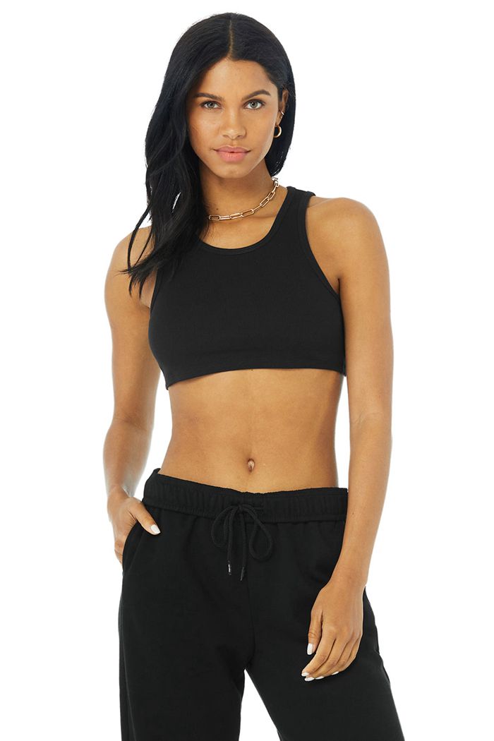 Alo Yoga Ribbed Vibe Women's Tank Tops Black | 27KOBDARJ