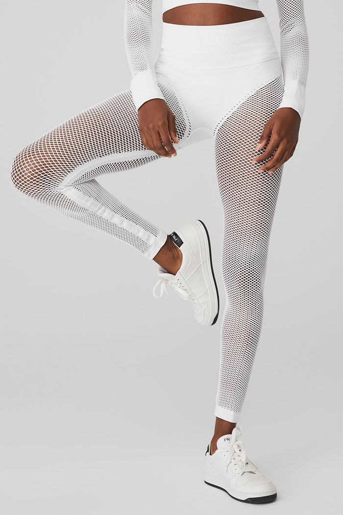 Alo Yoga Seamless High-Waist 7/8 Limitless Open Air Women's Leggings White | 64HYUGCJR