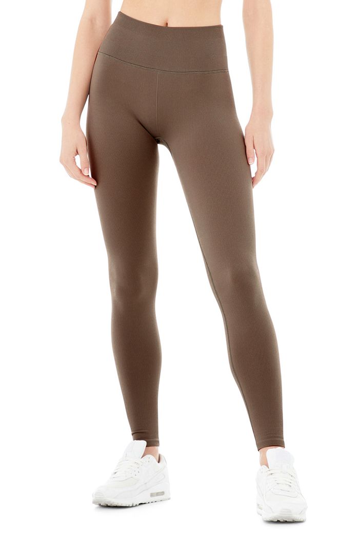 Alo Yoga Seamless High-Waist Ribbed Women's Leggings Brown | 19VYJKPIW