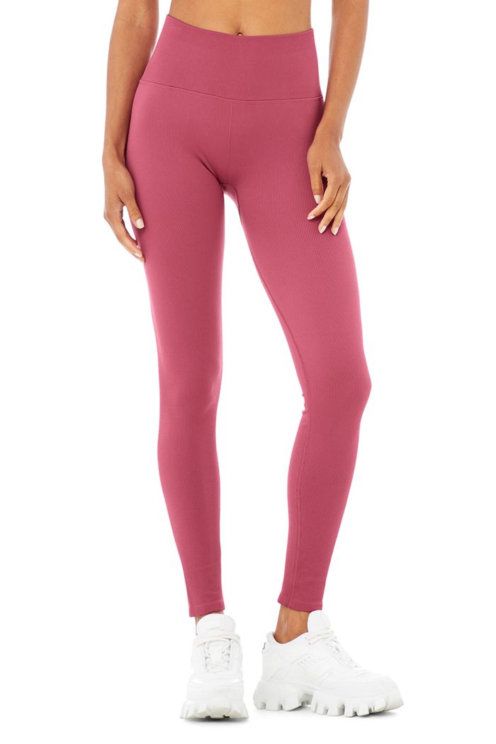 Alo Yoga Seamless High-Waist Ribbed Women's Leggings Purple | 83ISRCKBQ