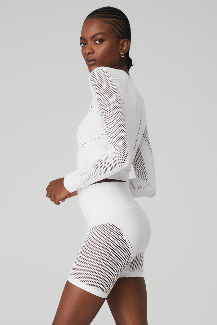 Alo Yoga Seamless Open Air Women's Long Sleeve White | 05CAFJBOL