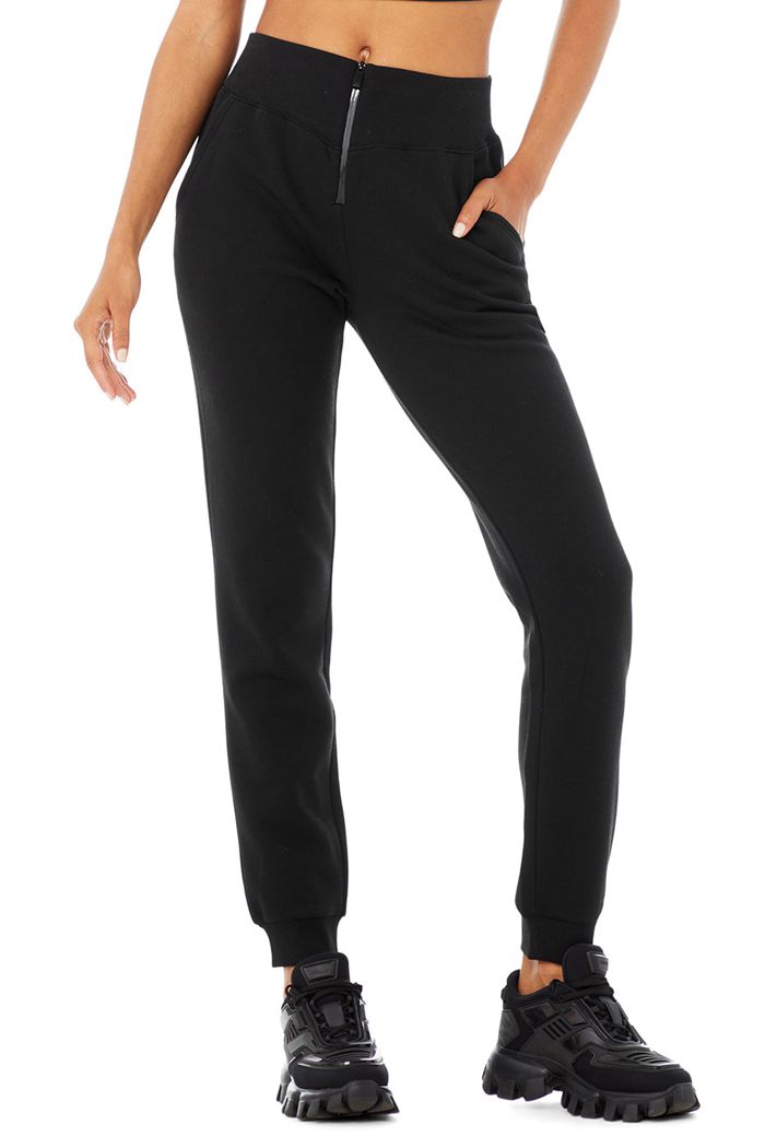 Alo Yoga Slick Zip Front Sweat Women's Pants Black | 91KRICUDA