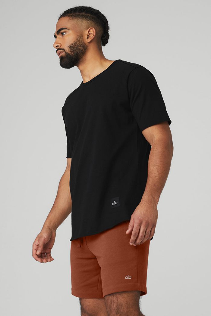 Alo Yoga Society Crewneck Tee Men's Short Sleeve Black | 54QRAINYV