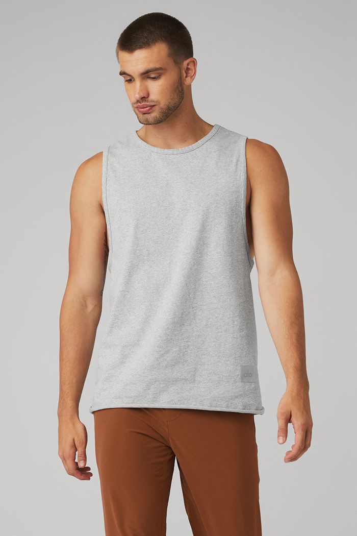 Alo Yoga Society Men's Tank Tops Grey | 29WRQXCKJ