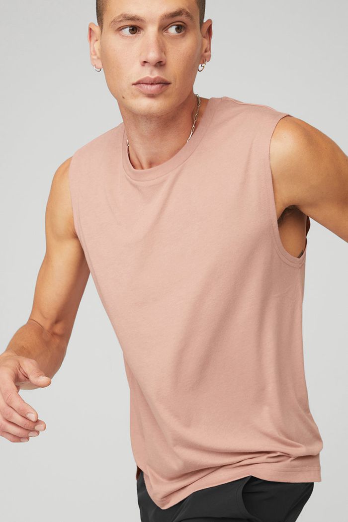 Alo Yoga The Triumph Muscle Men's Tank Tops Pink | 21ROMHDNJ