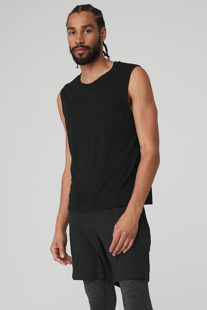 Alo Yoga The Triumph Muscle Men's Tank Tops Black | 87YRUSBLJ