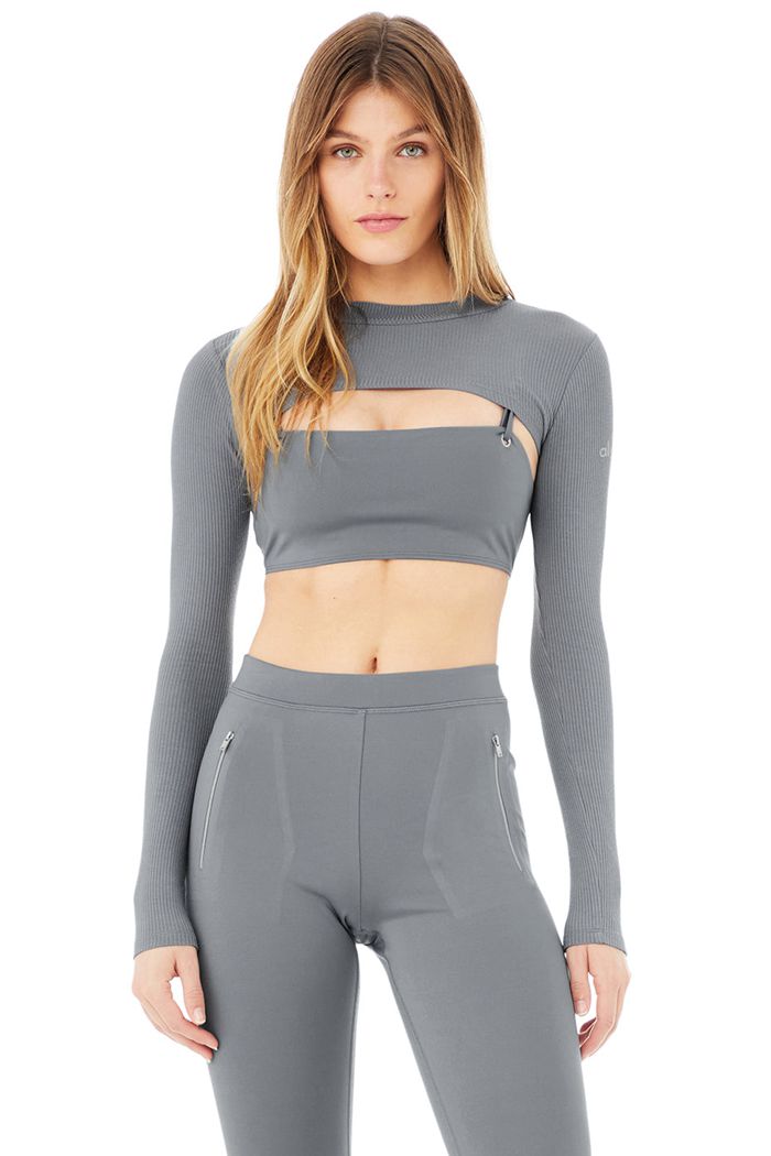 Alo Yoga Thrill Seeker Women's Long Sleeve Grey | 28RTZSFEA