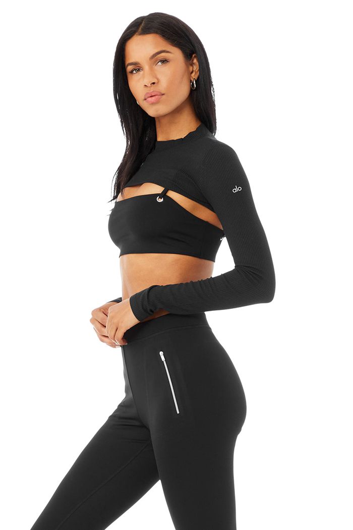 Alo Yoga Thrill Seeker Women's Long Sleeve Black | 45PWNFRKT