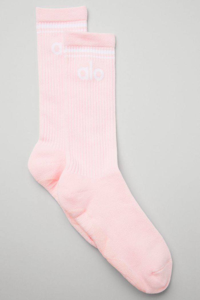 Alo Yoga Throwback Barre Women's Socks Pink White | 83RLFUMVE