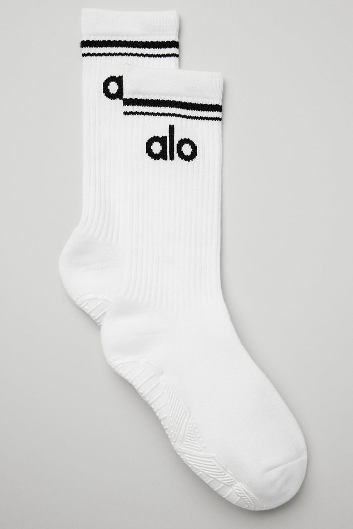 Alo Yoga Throwback Barre Women's Socks White | 49LTQFUXR