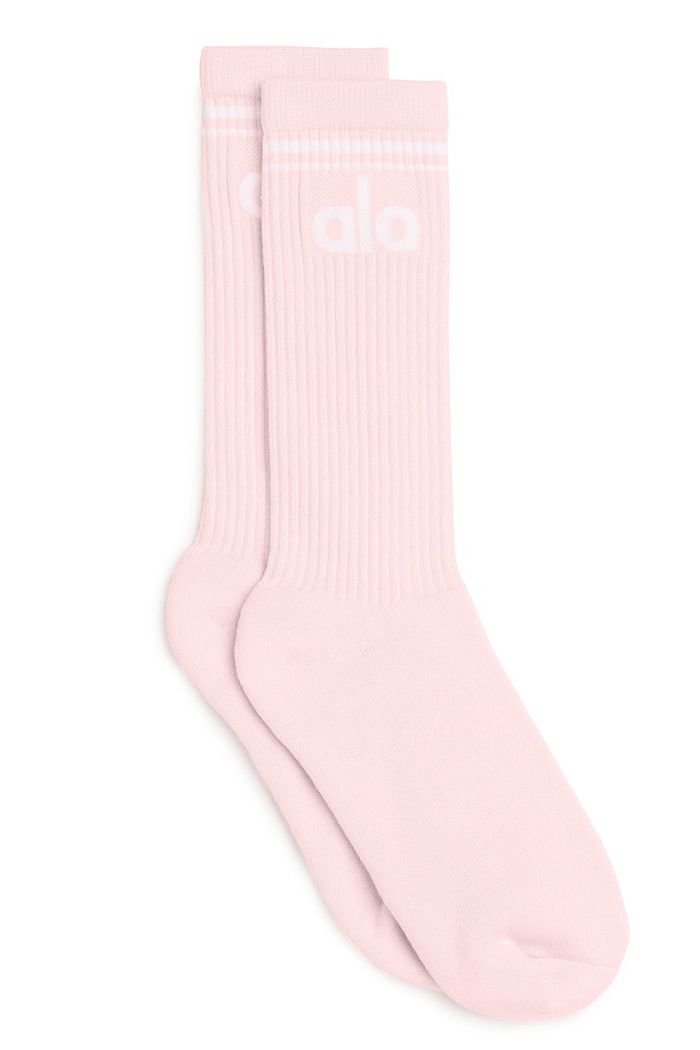 Alo Yoga Throwback Men's Socks Pink White | 17VBMTFLQ