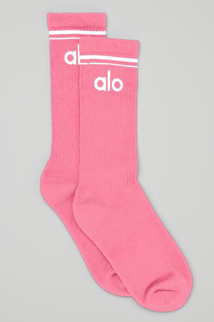 Alo Yoga Throwback Women's Socks Pink White | 41OHQSYUD