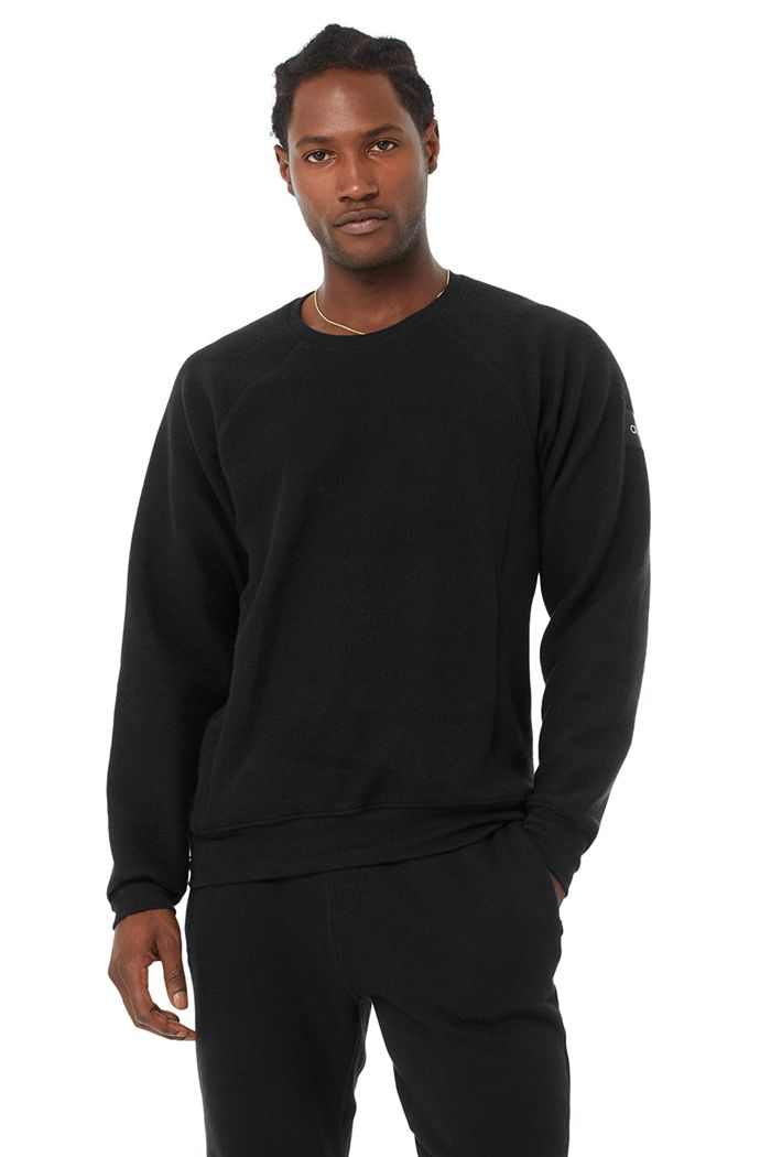 Alo Yoga Triumph Crew Neck Sweatshirt Men's Long Sleeve Black | 87BFAKINM