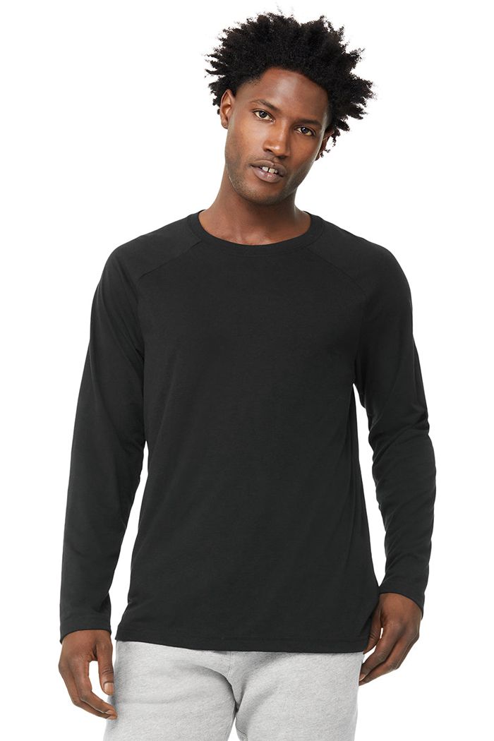 Alo Yoga Triumph Tee Men's Long Sleeve Black | 01GWYUXIV