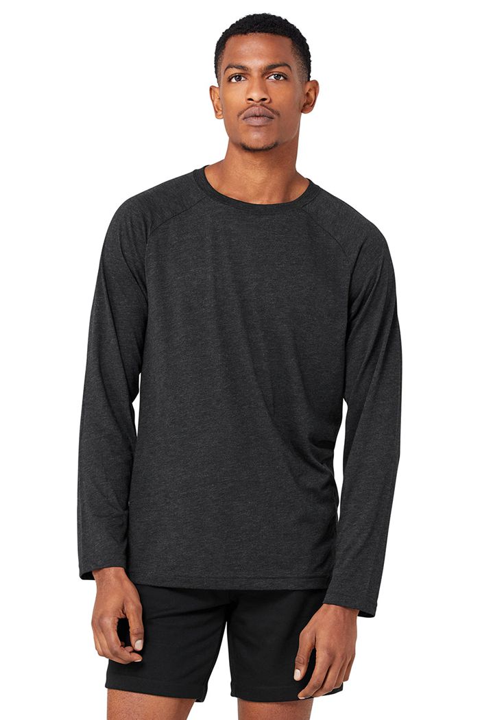 Alo Yoga Triumph Tee Men's Long Sleeve Black | 87WPGMVZQ