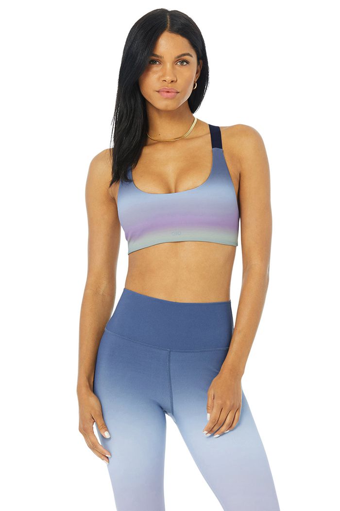 Alo Yoga Vapor Gradient Dusk Take Charge Women's Bras Blue | 76AJQIXCM