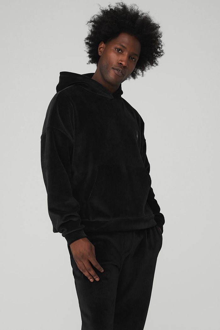 Alo Yoga Velour Baller Men's Hoodie Black | 95LSZXEFQ