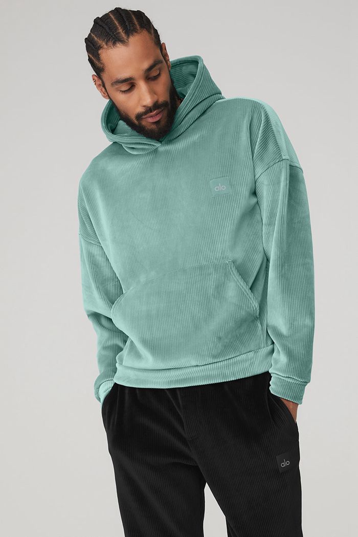 Alo Yoga Velour Baller Men's Hoodie Blue | 32YRFNQHT