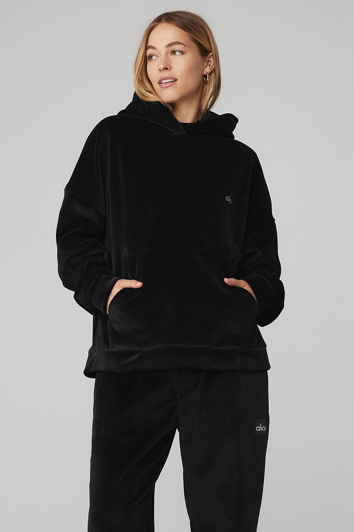 Alo Yoga Velour Baller Women's Hoodie Black | 02QFCLAKV