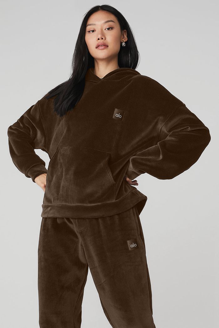 Alo Yoga Velour Baller Women's Hoodie Black | 27ZCFYJUG