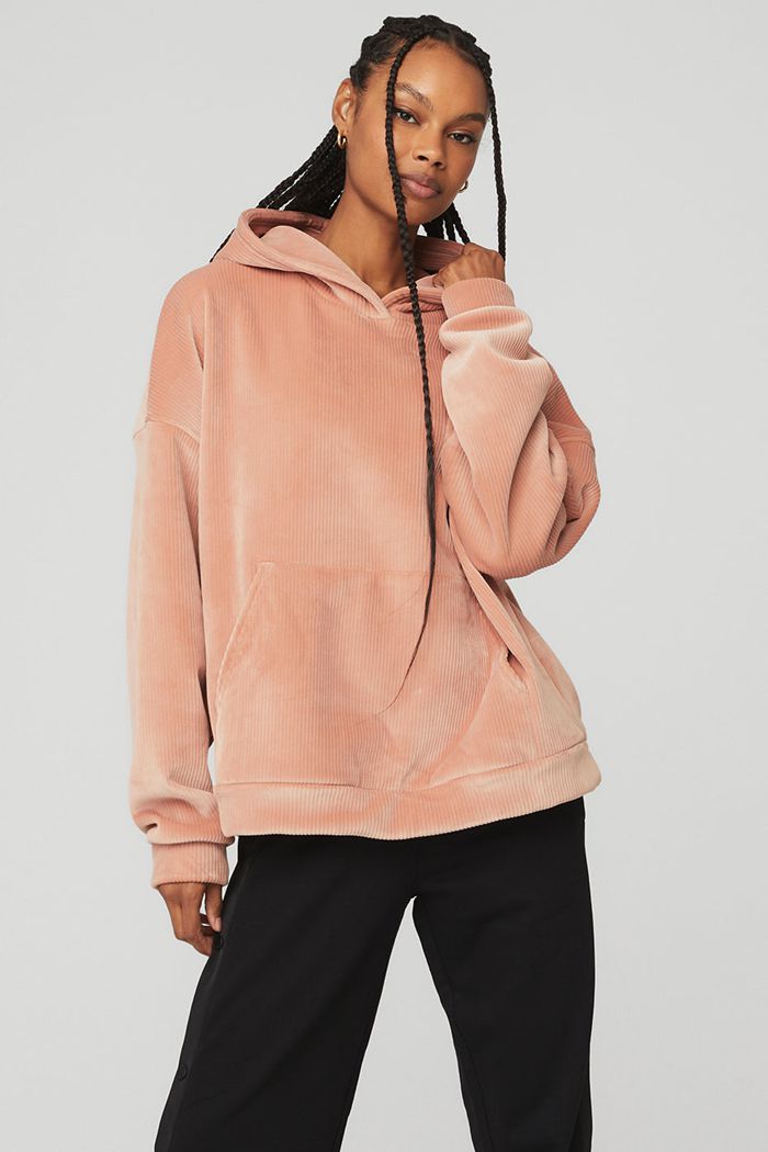 Alo Yoga Velour Baller Women's Hoodie Pink | 65IZDFNKH