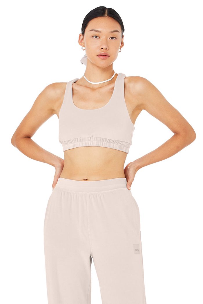 Alo Yoga Velour Glimmer Scoop Neck Women's Bras Pink | 87VEMSTWI