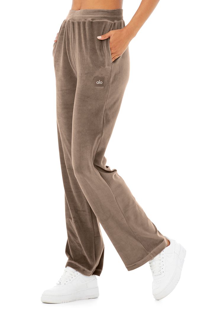 Alo Yoga Velour High-Waist Glimmer Wide Leg Women's Pants Brown | 52YQOGSIM