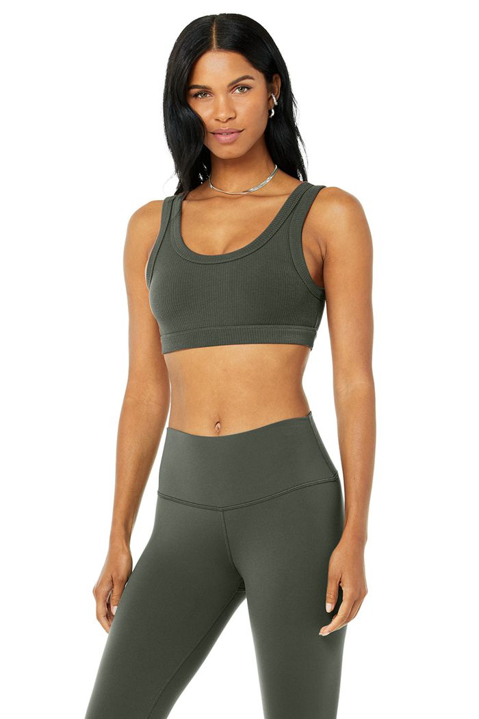 Alo Yoga Wellness Women's Bras Dark Green | 53LFMYKSI