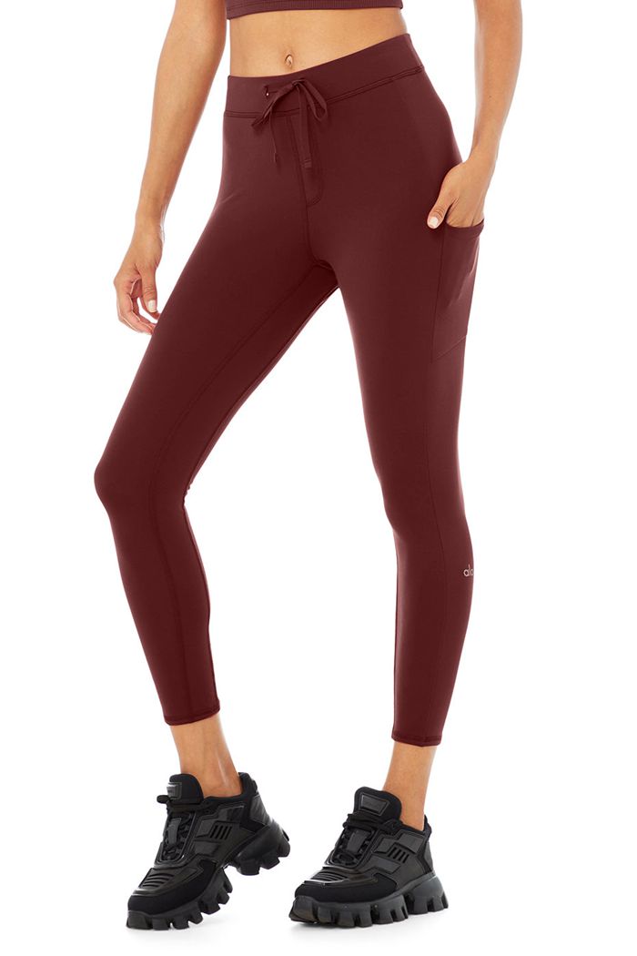 Alo Yoga 7/8 High-Waist Checkpoint Women's Leggings Red | 56WRKZGSX