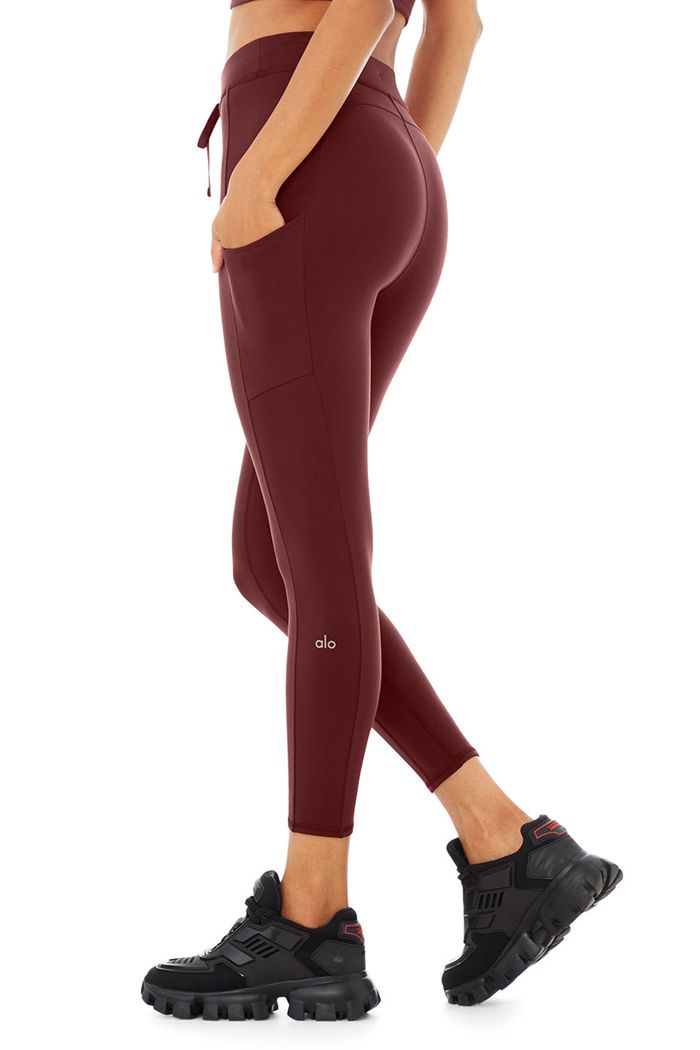 Alo Yoga 7/8 High-Waist Checkpoint Women's Leggings Red | 56WRKZGSX