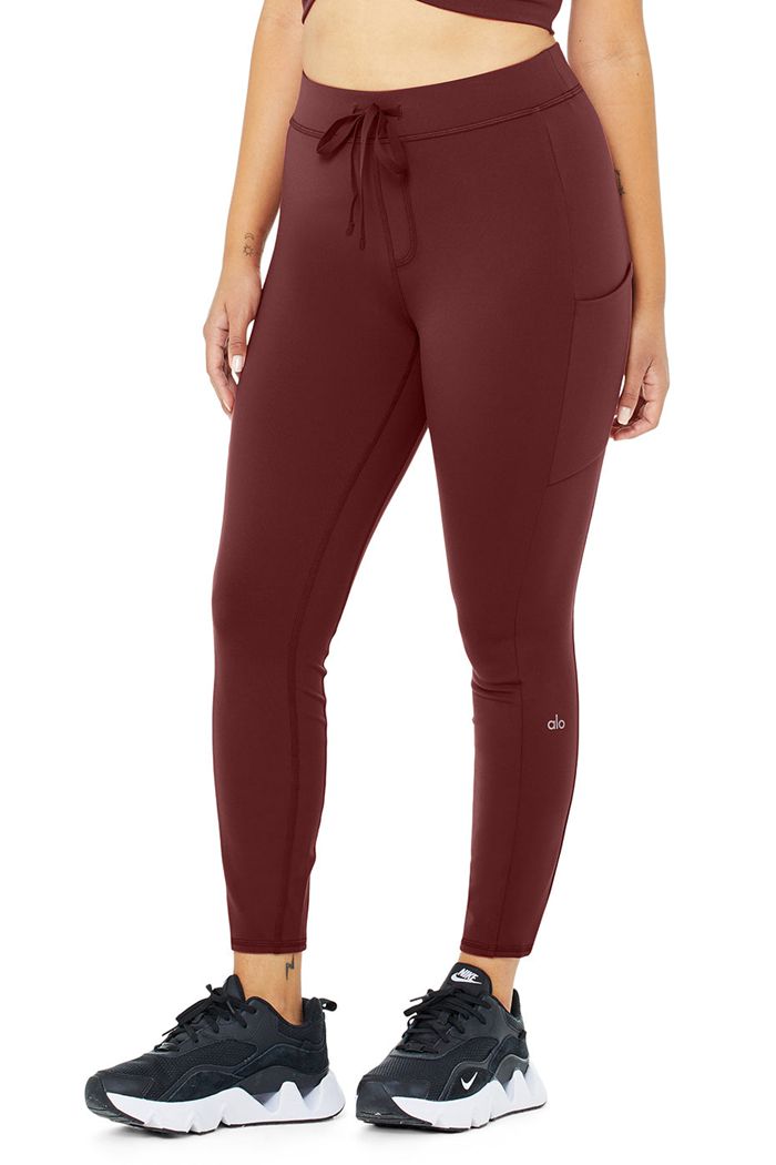 Alo Yoga 7/8 High-Waist Checkpoint Women's Leggings Red | 56WRKZGSX