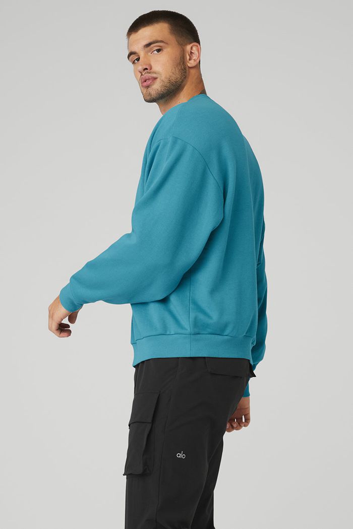 Alo Yoga Accolade Crew Neck Men's Pullover Blue | 39ZWXUGRQ