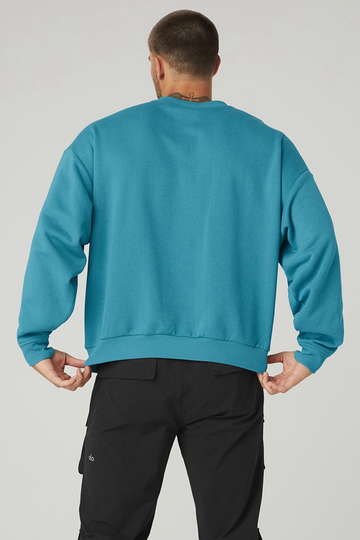 Alo Yoga Accolade Crew Neck Men's Pullover Blue | 39ZWXUGRQ