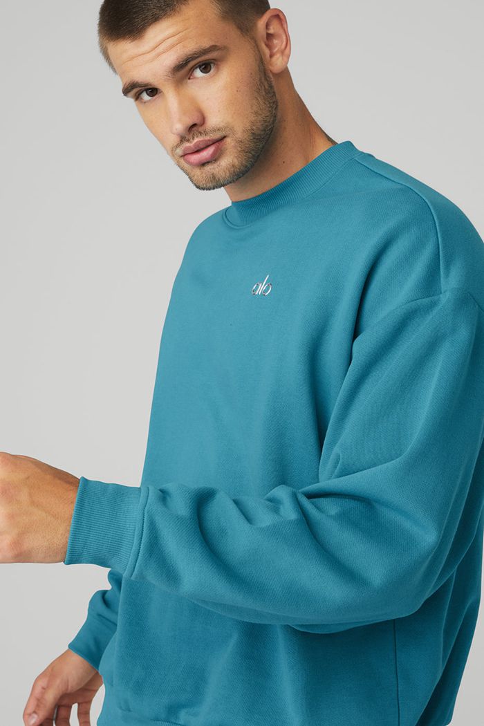 Alo Yoga Accolade Crew Neck Men's Pullover Blue | 39ZWXUGRQ