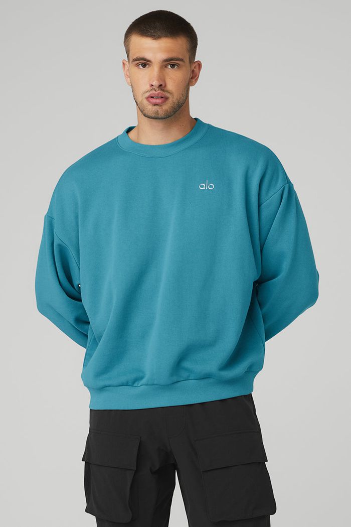 Alo Yoga Accolade Crew Neck Men\'s Pullover Blue | 39ZWXUGRQ