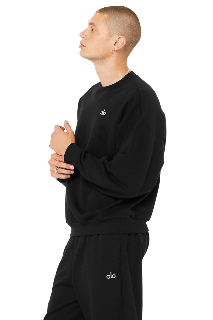 Alo Yoga Accolade Crew Neck Men\'s Pullover Black | 72MRTLHUF