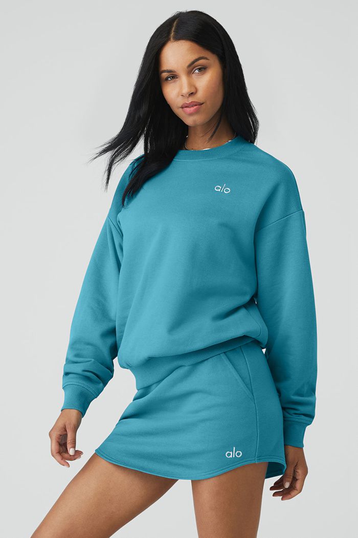 Alo Yoga Accolade Crew Neck Women's Pullover Blue | 04OIZDKQX