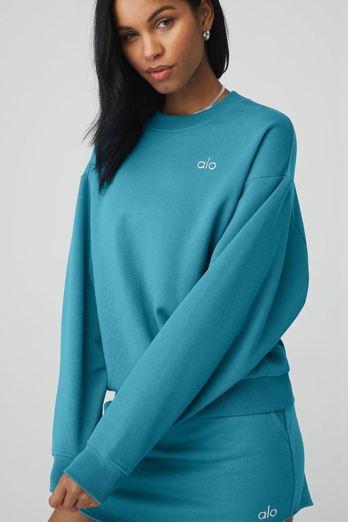 Alo Yoga Accolade Crew Neck Women's Pullover Blue | 04OIZDKQX