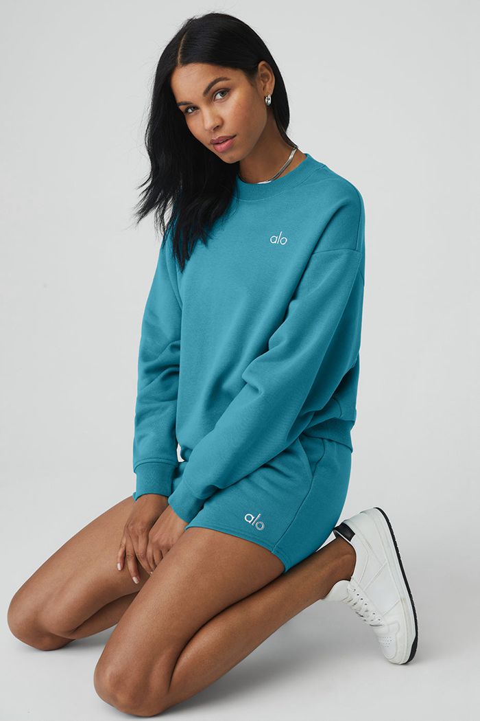 Alo Yoga Accolade Crew Neck Women's Pullover Blue | 04OIZDKQX