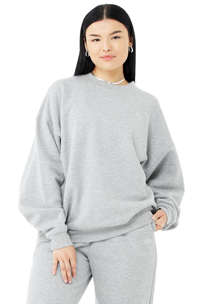 Alo Yoga Accolade Crew Neck Women's Pullover Grey | 08KQJIVNY