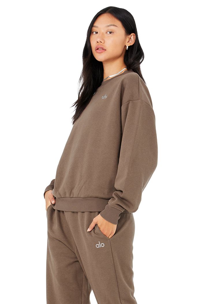 Alo Yoga Accolade Crew Neck Women's Pullover Brown | 30LZBVTNU