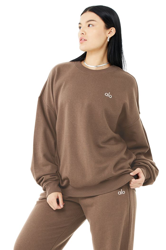 Alo Yoga Accolade Crew Neck Women's Pullover Brown | 30LZBVTNU