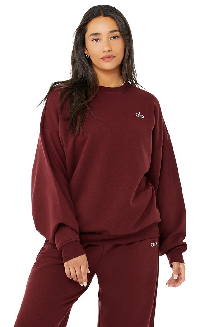 Alo Yoga Accolade Crew Neck Women's Pullover Red | 54WFYHLRM