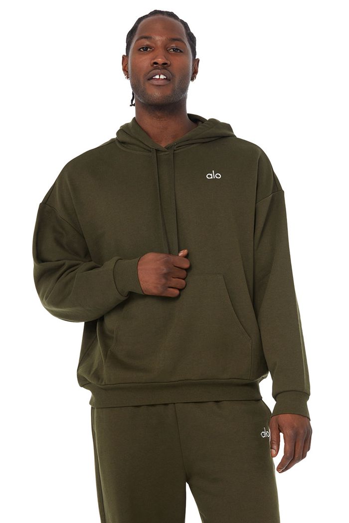 Alo Yoga Accolade Men\'s Hoodie Dark Olive | 98IBKGAQL