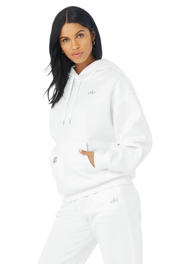 Alo Yoga Accolade Women's Hoodie White | 31ZVDXJTG