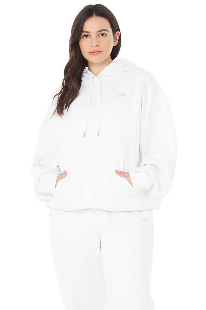 Alo Yoga Accolade Women's Hoodie White | 31ZVDXJTG