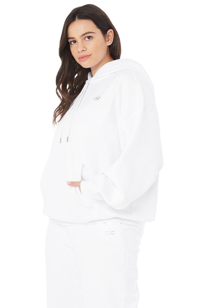 Alo Yoga Accolade Women's Hoodie White | 31ZVDXJTG