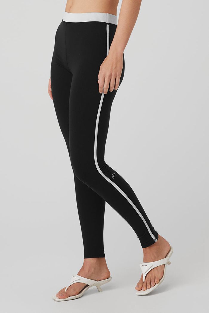 Alo Yoga Airbrush High-Waist Stream Lined Women's Leggings Black White | 31FDLTVWU