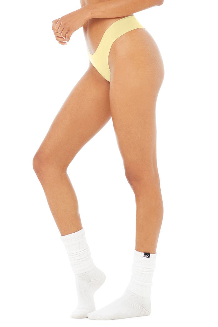 Alo Yoga Airbrush Invisible Cheeky Women's Underwear Yellow | 01FIDETQW